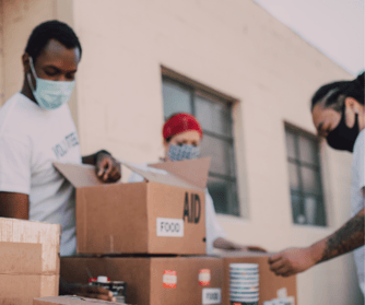 United Way volunteers helping to pack donated items