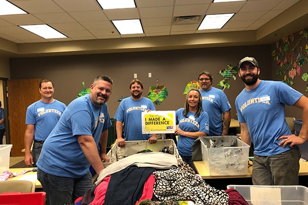 Volunteers sorting clothing