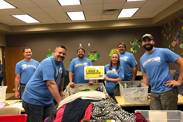 Volunteers sorting clothing
