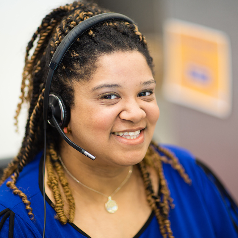 Lady on the phone at a call center