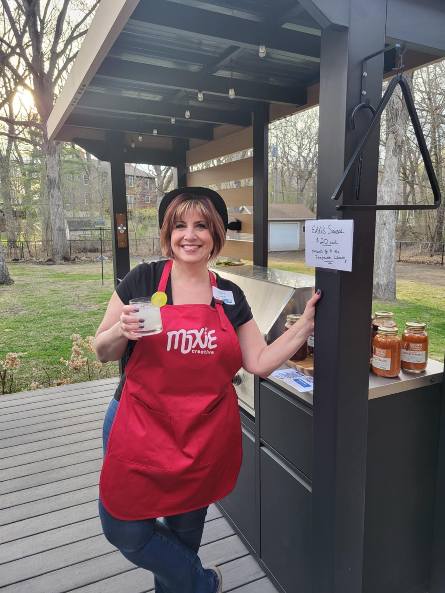 woman in red apron